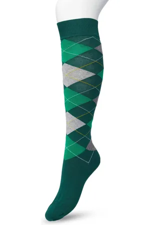 Bonnie Doon Dames Geruite Kniekousen Donker Groen maat 36/42 - Knie Kousen - Ruit Patroon - Ruitjes Print - Uitstekend draagcomfort - Argyle Knee High - Kniesokken - Zakt niet af - OEKO-TEX - Donkergroen - - BP211505.380