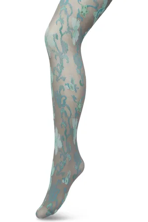 Bonnie Doon Bloemen Panty 60 Denier Grijs Dames maat L/XL - Bloemenprint - Gebloemd - Print - Gladde Naden - Maximaal Draagcomfort - Floral Ornament Tights - Chique Panty - Feestelijk - Grijs/Blauw - - BP221905.235