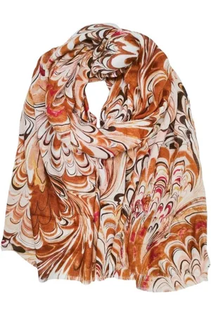 Merkloos Lange dames sjaal Carina fantasiemotief wit bruin terracotta camel roze beige donkerbruin fuchsia
