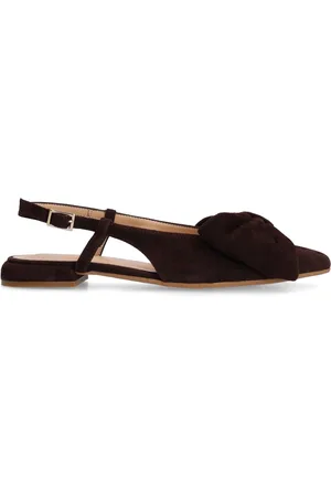 Manfield Dames - Bruine suède slingbacks met strik - Maat 42