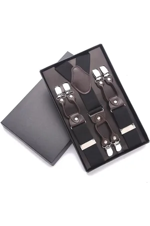 Merkloos Bretels heren - 6 extra stevige clips - middenbruin leer - Luxe chique bretels unisex