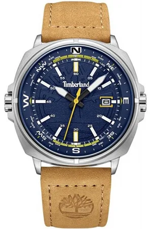 Timberland Bruin Leren Horloge Met Blauw Wijzerplaat