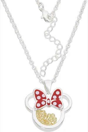 Gresham Disney Minnie Silver Plated Brass with Red enamel Bow November Birthstone Floating Stone Necklace