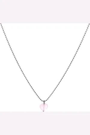 Heaven Eleven Dames ketting - ballchain RVS - rozekwarts hart - 74cm