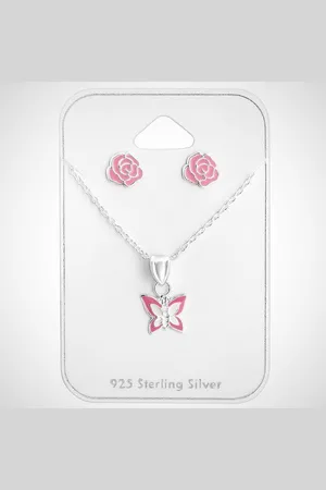 Zilver En sieraden set - ketting met vlinder hanger en oorknoppen