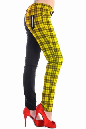 Banned Retro Half Black Half Check Skinny fit broek - XS - /Geel