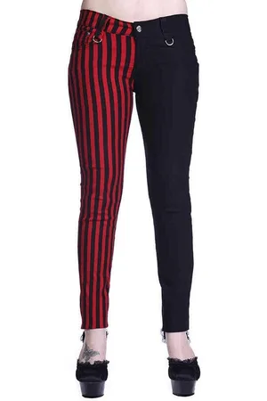 Banned Retro Half Black Half Striped Broek rechte pijpen - 2XL - /Rood