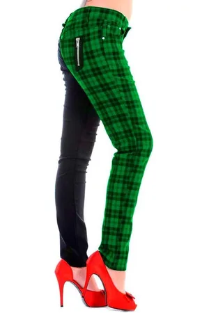 Banned Retro HALF BLACK HALF CHECK Skinny fit broek - M - /Groen
