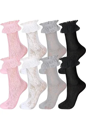 Merkloos 4 paar kanten sokken - Ruffle Zoom sokken - Dames kanten schattige jurk sokken - Mid Tube kant - Dames prinses accessoires - Multicolor