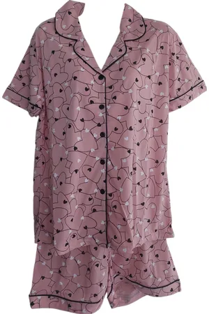 Merkloos Dames - Shortama - 2 Delig - Blouse korte mouwen/Korte broek - Kleur - All over print met hartjes - Maat XXL/44