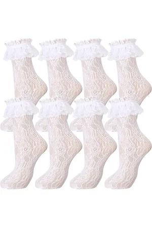 Merkloos 4 paar kanten sokken - Ruffle Zoom sokken - Dames kanten schattige jurk sokken - Mid Tube kant - Dames prinses accessoires