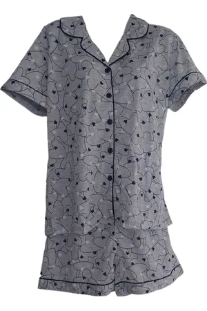 Merkloos Dames - Shortama - 2 Delig - Blouse korte mouwen/Korte broek - Kleur - All over print met hartjes - Maat XL/42