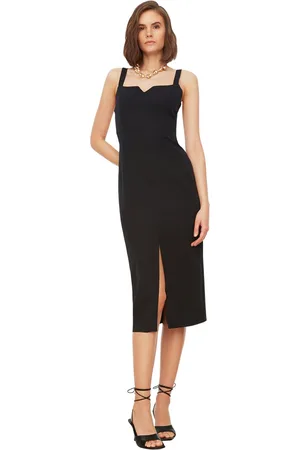 Trendyol Ecru Nauwsluitende Midi-Kokerrok Met Split En Riemvoering, Geweven Jurk Twoss19Bb0216