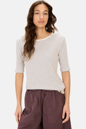 Camel Active Gestreept T-shirt met ronde hals gemaakt van puur katoen - Maat womenswear-XL