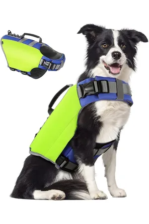 Merkloos Reflective Dog Safety Vest | Adjustable Life Preserver for Swimming Boating - Bright Yellow S