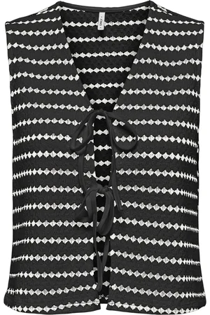 ONLY Gilet Onleva S/l Short Stripe Vest Jrs 15348624 Black/cloud Dancer Dames Maat - XS