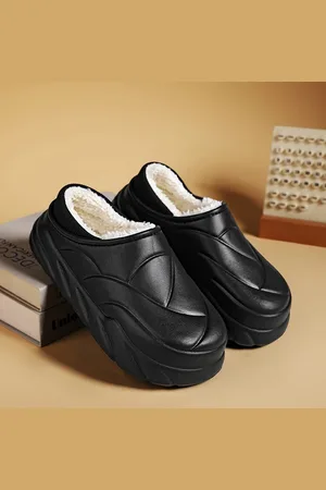 Merkloos Mannen Pluche Winter Slippers - Zwarte Katoenen Schoenen met Dikke PU Zool voor Comfort en Warmte - Casual en Sportieve Slippers (Maat 44-45)