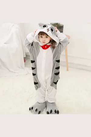 Merkloos Nieuwe Set Kat Onesie voor Kinderen (Hoogte 105-115 CM) - Dieren Pyjama, Cozy Kostuum voor Jongen en Meisje, Ideaal voor Winter en Feestjes