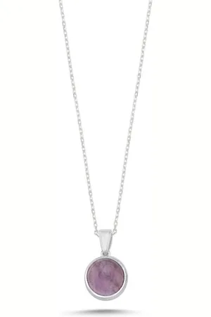Zilver Ronde Amethist Hanger 925 Ketting | Paarse Natuurlijke Edelsteen | Spirituele Betekenis | Solitair Design