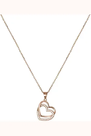Lucardi Dames Ketting met hanger 2 harten zirkonia - Echt Zilver - Ketting - Cadeau - 45 cm - Ros??kleurig