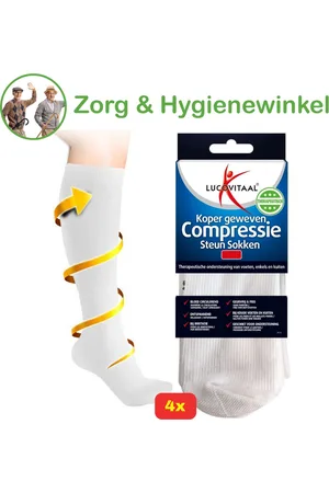 Lucovitaal 4x Koper Geweven Compressie Steun Kousen - Maat 36-41 - Voordeelverpakking