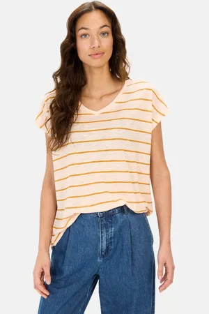 Camel Active T-shirt met V-hals en strepenpatroon - Maat womenswear-L