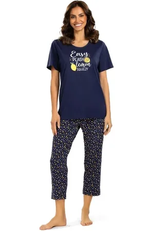 Comtessa Dames Pyjama - Katoen - Zomer - 7/8 broek - Blauw easy peasy - Maat 40