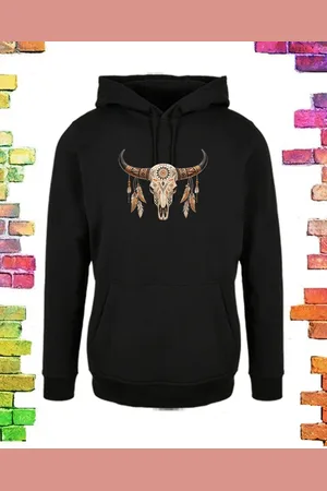 Merkloos Zwarte dames hoodie “Skull bruin” | maat 4XL/48-50