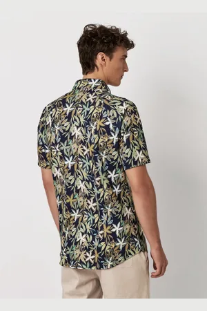 DESOTO Short Sleeve Jersey Overhemd Botanic Print Donkerblauw (navy) - Maat L - Heren - Overhemden Casual