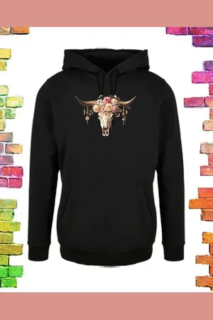 Merkloos Zwarte dames hoodie “Skull roze” | maat 5XL/52-54