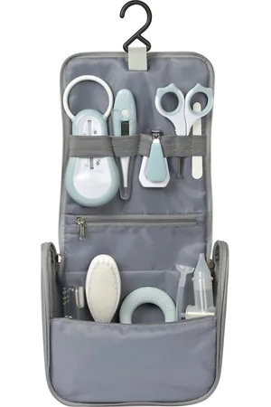 Beaba Verzorgingsset Baby - 9-delig - Complete Toilettas met Ophanghaak - Inclusief Badthermometer, Neussnuiter & Bijtring - /Blauw