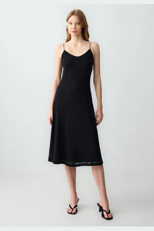 Jimmy Key Slim Fit V-Hals Gebreide Zwarte Jurk