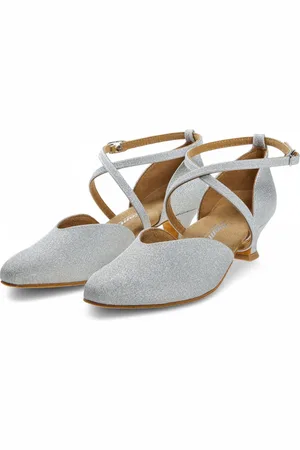 Diamant Gesloten danspump - 170 - 013 - 002 - Dames Dansschoen - Zilveren Brokaatstof - 4,2 cm Spaanse Hak - Comfort en elegantie - Suede zool - Gekruiste hielband - Ballroom, Tango en andere standaarddansen - - - 42