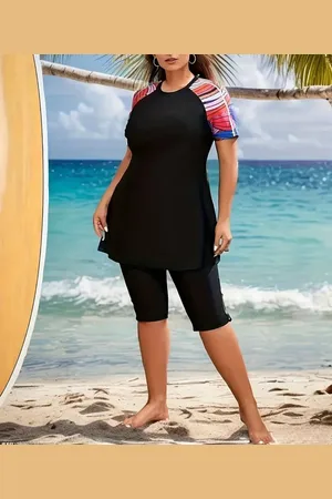 Merkloos Tweedelige Dames Zwemoutfit tankini badpak – Tuniek & Driekwart Legging 5XL eu 54