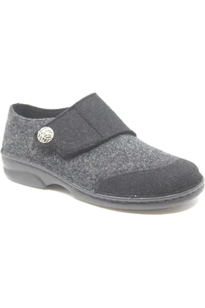 Berkemann JARLA, 03558-025, Zwarte dames pantoffels met klittenband