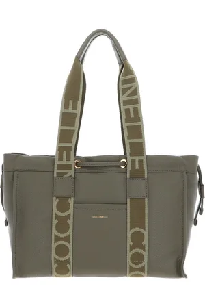 Coccinelle Leren Schoudertas 2Day Signature Handbag Grained Leather Olijfgroen