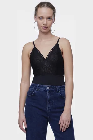 Pieces® Zwarte kanten body dames - Lace top Nichelle