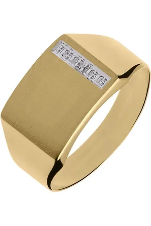 Lucardi Heren 14 Karaat gouden zegelring met diamant 0,005ct - Ring - 14 Karaat - - 22 / 69 mm