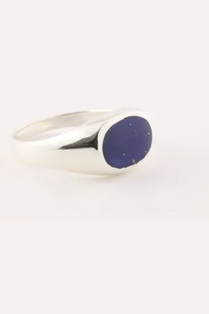 AsiAsia Ovale hoogglans zilveren ring met lapis lazuli - maat 22