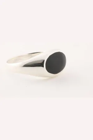 AsiAsia Ovale hoogglans zilveren ring met onyx - maat 20