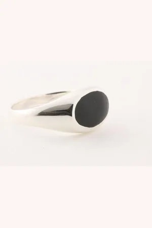 AsiAsia Ovale hoogglans zilveren ring met onyx - maat 19.5