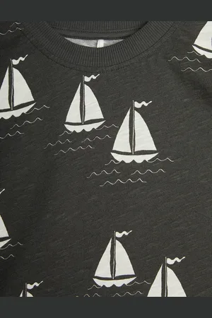 Mini Rodini Sailing boats all-over print grey | 128-134