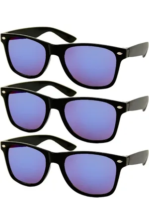 Fako Fashion 3x Zonnebril Zwart - Heren Zonnebril - Dames Zonnebril - Classic - UV400 - Zwart - Paarse Spiegelglazen - 3 Stuks