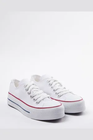 Trendyol Witte Veterschoenen Met Hoge Zool Voor Dames Takaw25Sn00001