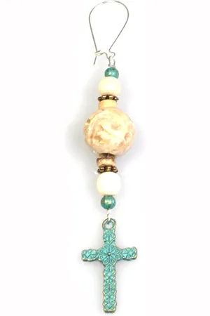 Heaven Eleven Dames - oorhanger- oorbel - turquoise - RVS - kruis