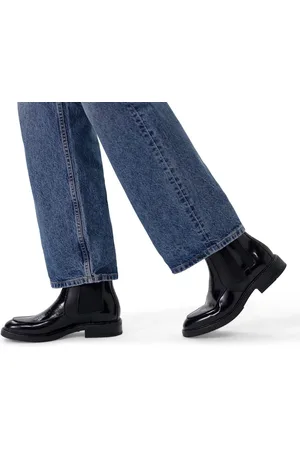 Manfield Dames - Zwarte leren chelsea boots - Maat 38