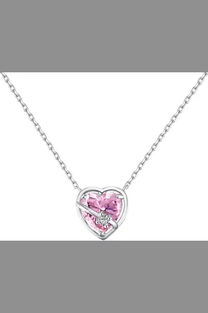 WeLoveSilver Damesketting in Sterling Zilver 925 met Roze Zirkonia - Hartvormige Hanger, Het Perfecte Cadeau voor Iedere Gelegenheid