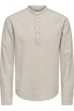 Only & Sons Heren Longsleeve ONSCAIDEN slim fit Beige M Ronde Hals Volwassenen