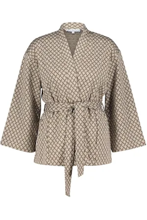 Red Button Vest Kimono Multi Jacquard Srb4163 Stone Dames Maat - XL