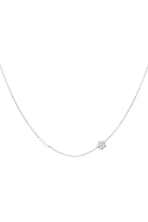 Yehwang Ketting bloem parel - Zilveren ketting bloem parel - Ketting stainless steel bloem parel - Ketting roestvrijstaal